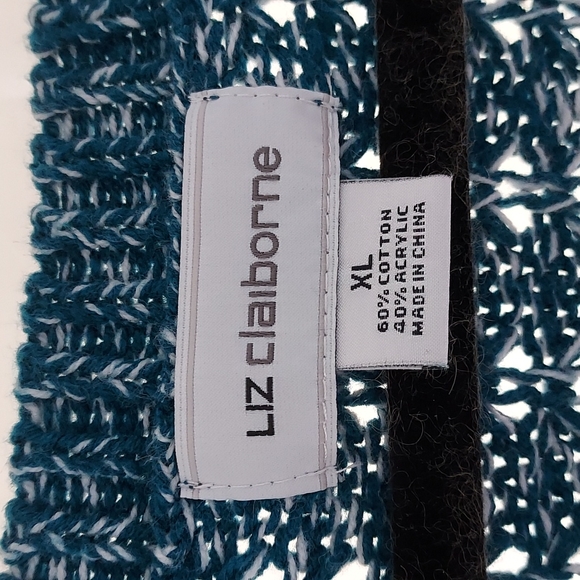 XL Liz Claiborne Teal Green and White Knit Sweater - Picture 3 of 4